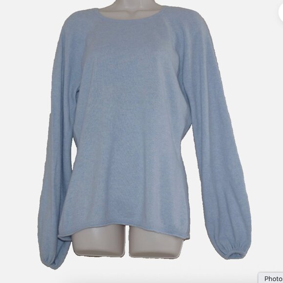Michelle Farmer Blue cashmere Crew Neck Bell Sleeve Pullover sweater Size:S - Picture 1 of 5